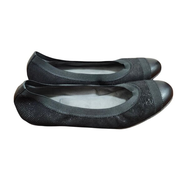 Stuart Weitzman Black Leather & Elastic Ballet Flats Size 8.5 - Picture 3 of 15